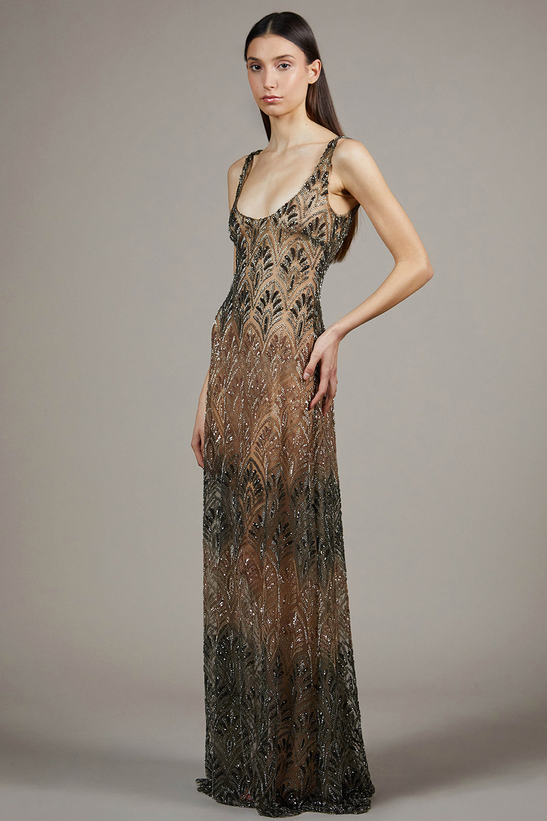 illusion corset dress Lady Black Tie - Svetlana Gown - Beaded Illusion Corset Dress