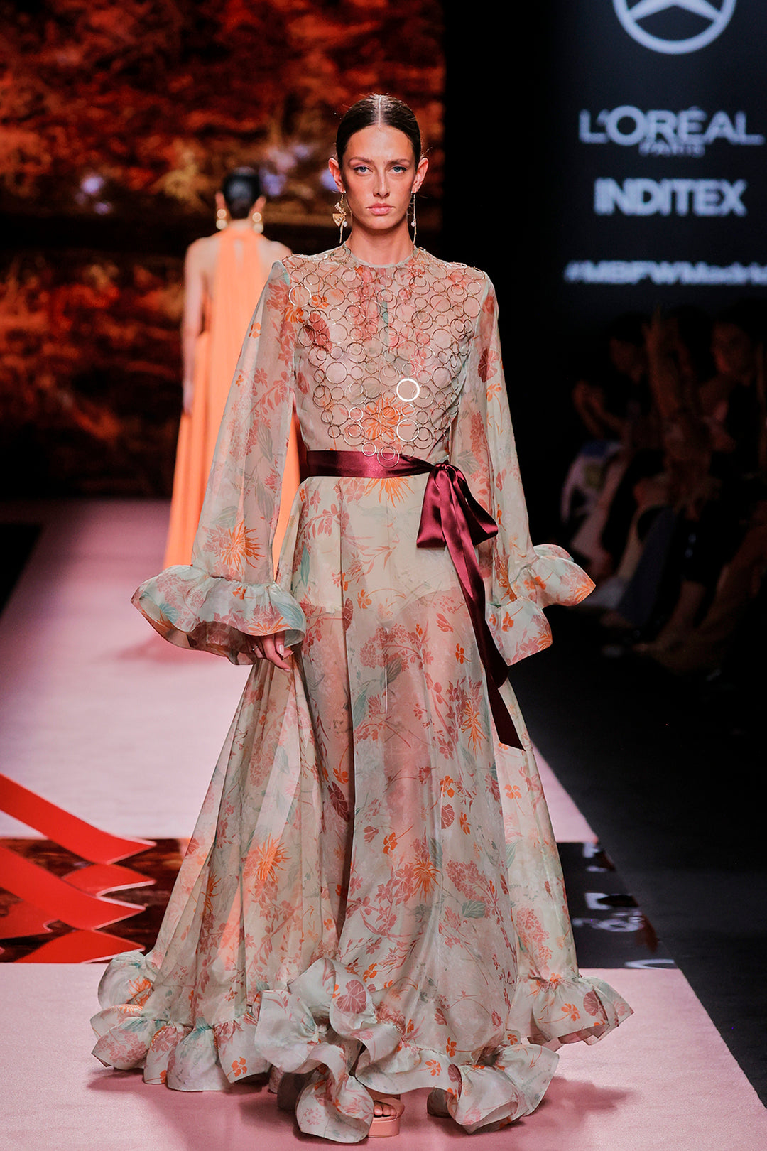 Sheer Floral Dress with Ruffled Sleeves Multicolor / US 4 Sheer Floral Dress with Ruffled Sleeves Multicolor / US 4