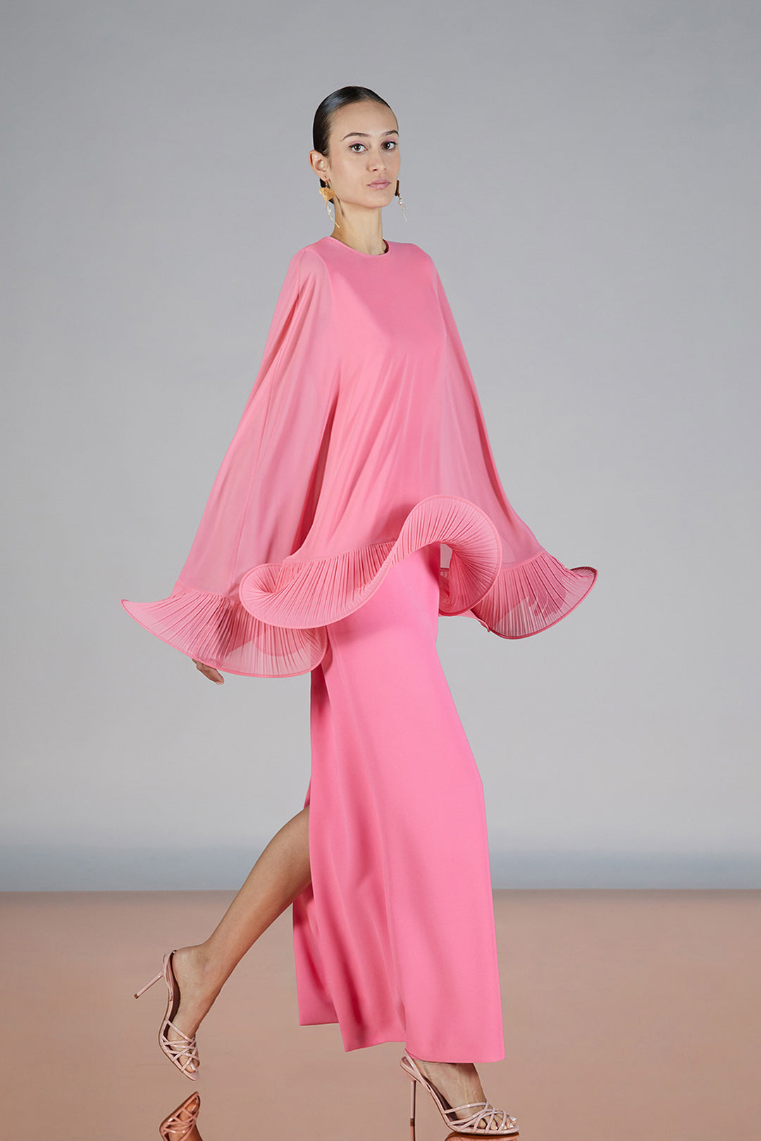 Cape-Top Satin Column Dress