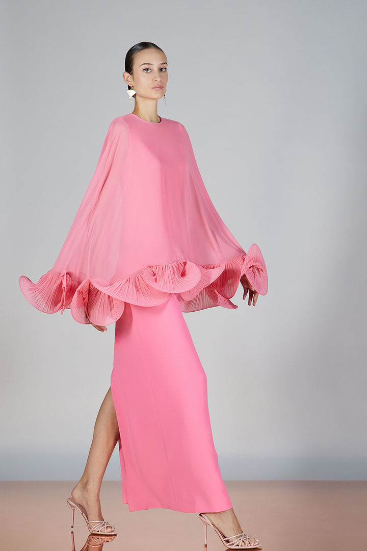 Cape-Top Satin Column Dress