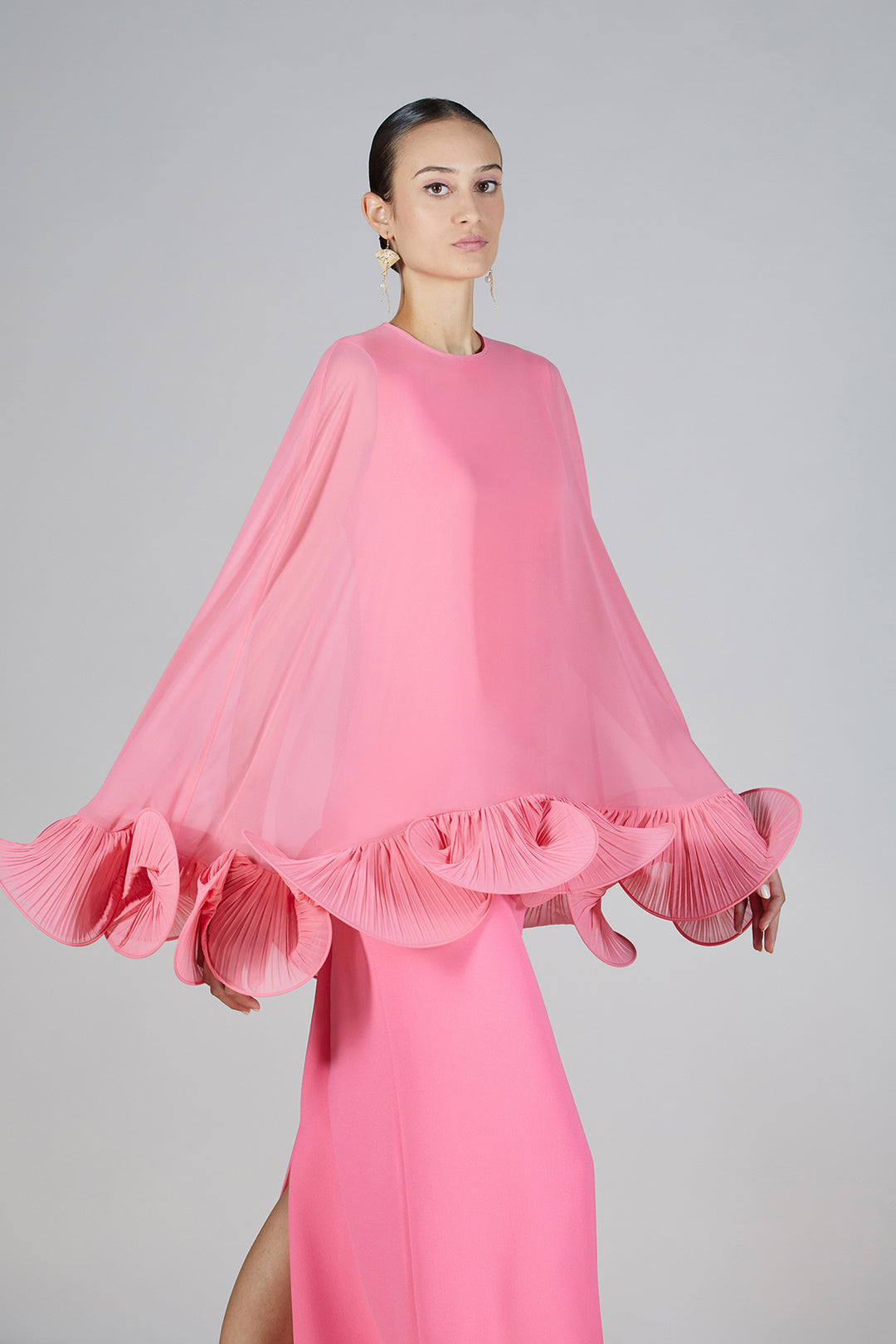 Cape-Top Satin Column Dress