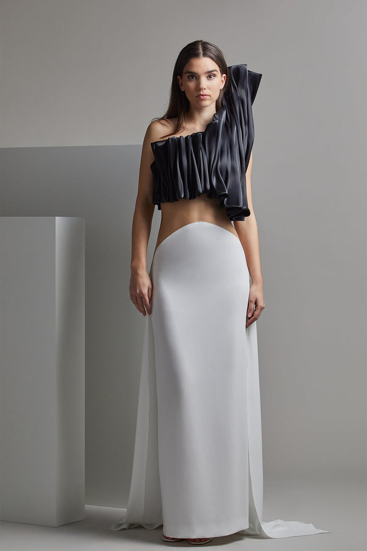 Pleated Crop Top with Column Skirt