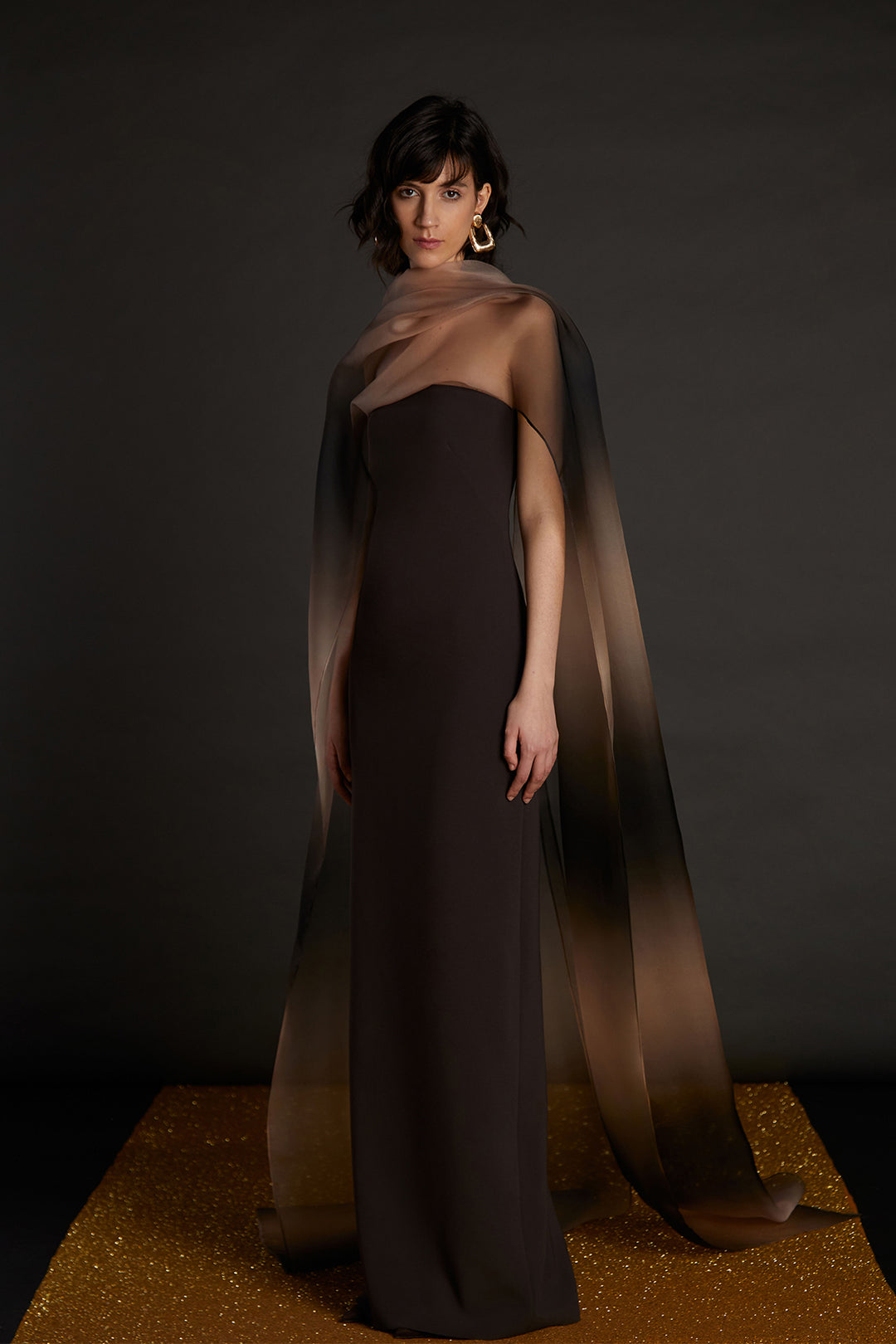 Column Crepe Dress With Scarf Brown / US 16 Column Crepe Dress With Scarf Brown / US 16