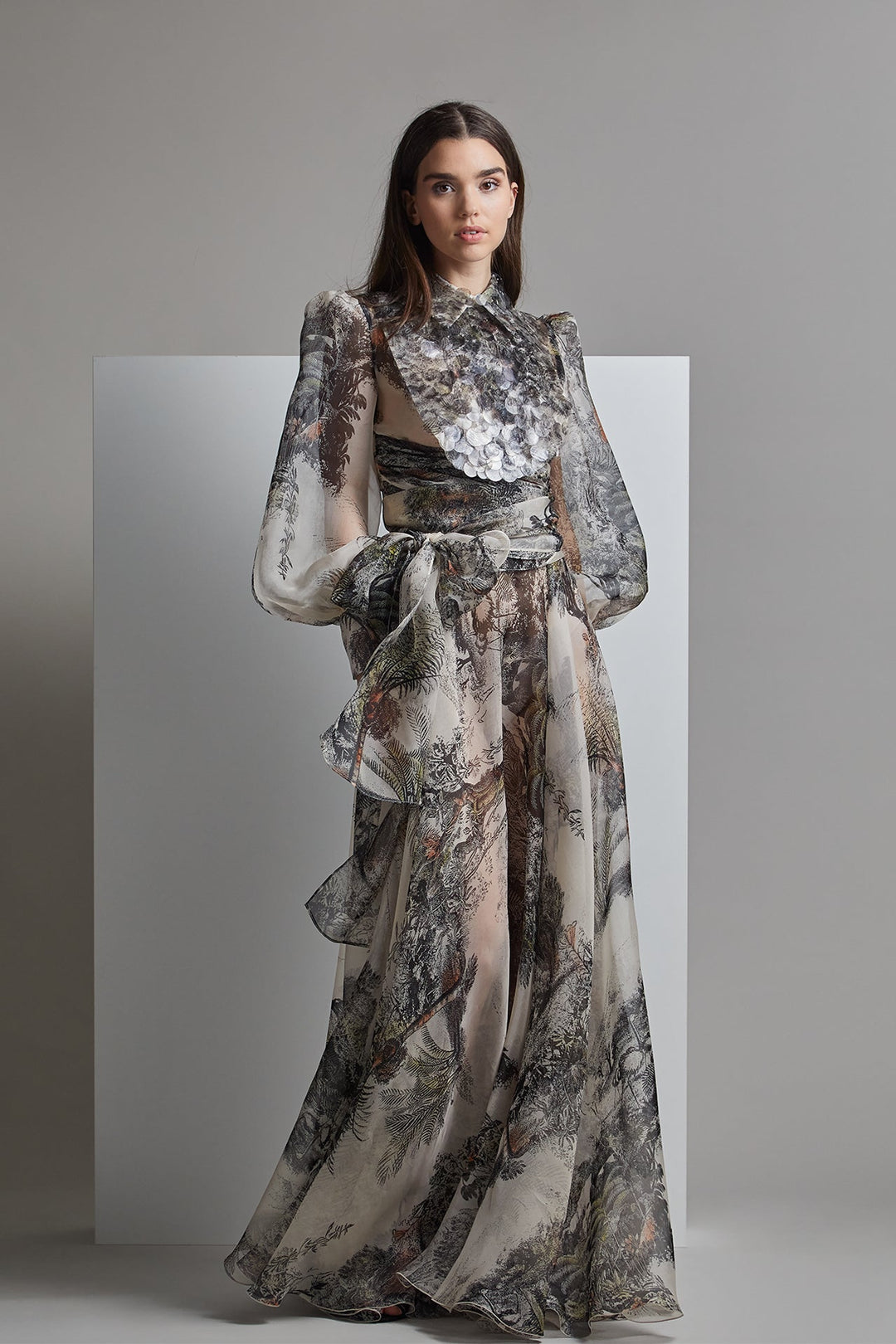 Printed Long-Sleeved A-line Flared Dress Multiple colors / US 20 Printed Long-Sleeved A-line Flared Dress Multiple colors / US 20
