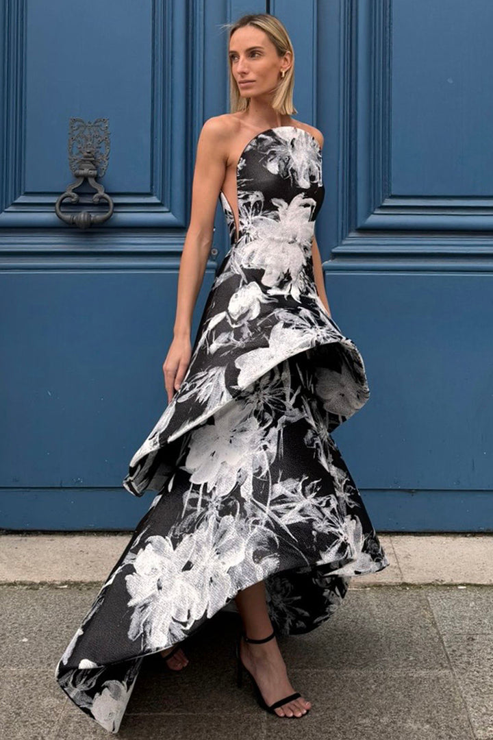 Tiered Sculptural High-Low Dress