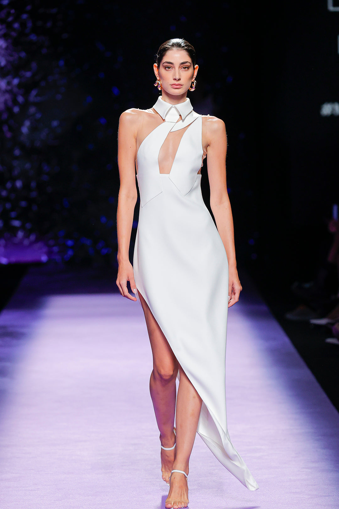 Asymmetric Neckline Dress with Halter Construction and Side Slit White / US 10 Asymmetric Neckline Dress with Halter Construction and Side Slit White / US 10