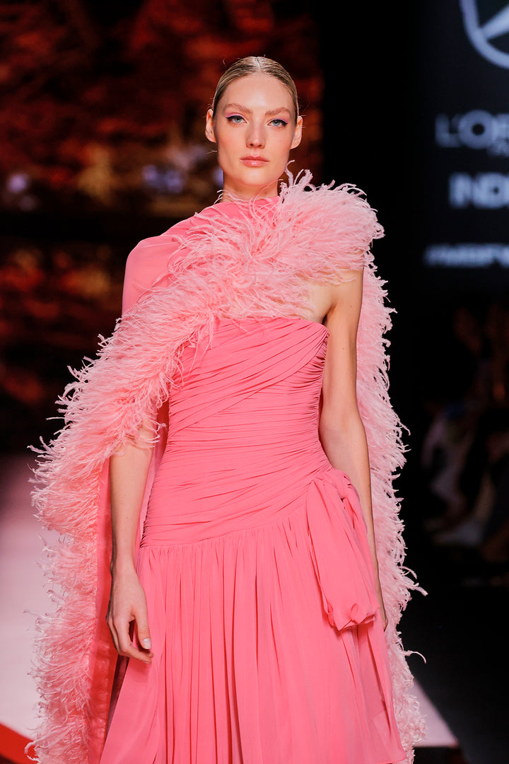 Strapless Cape-Neckline A-line Dress