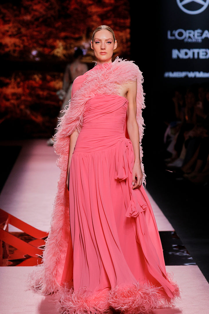 Strapless Cape-Neckline A-line Dress