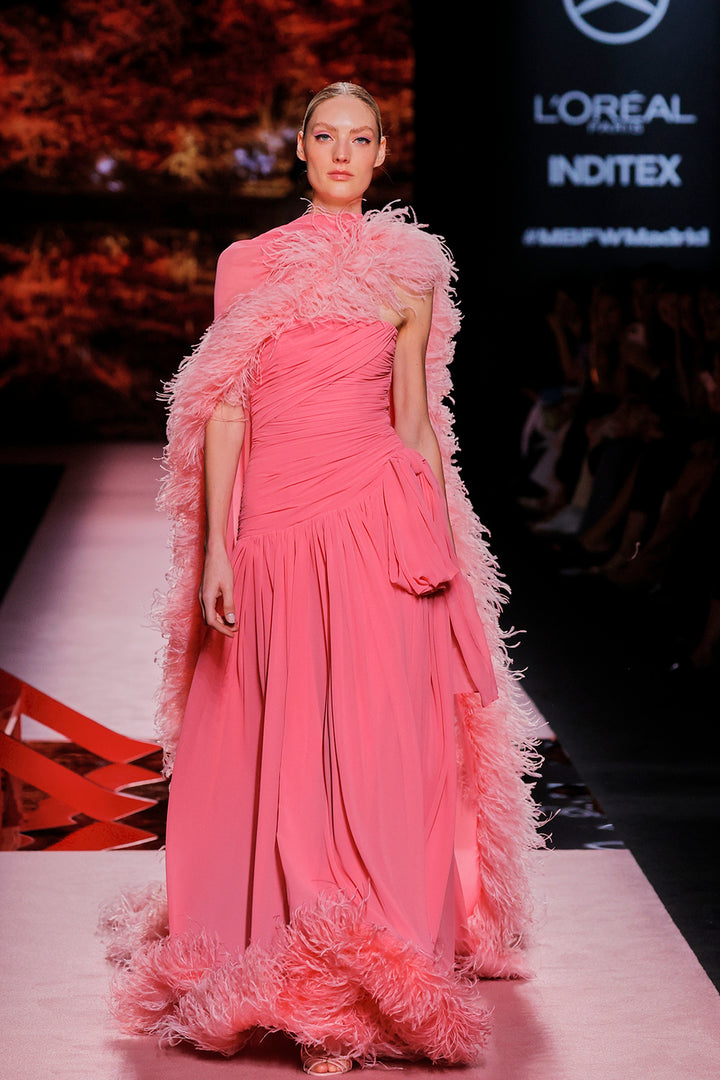 Strapless Cape-Neckline A-line Dress