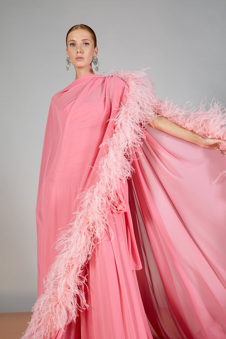 Strapless Cape-Neckline A-line Dress