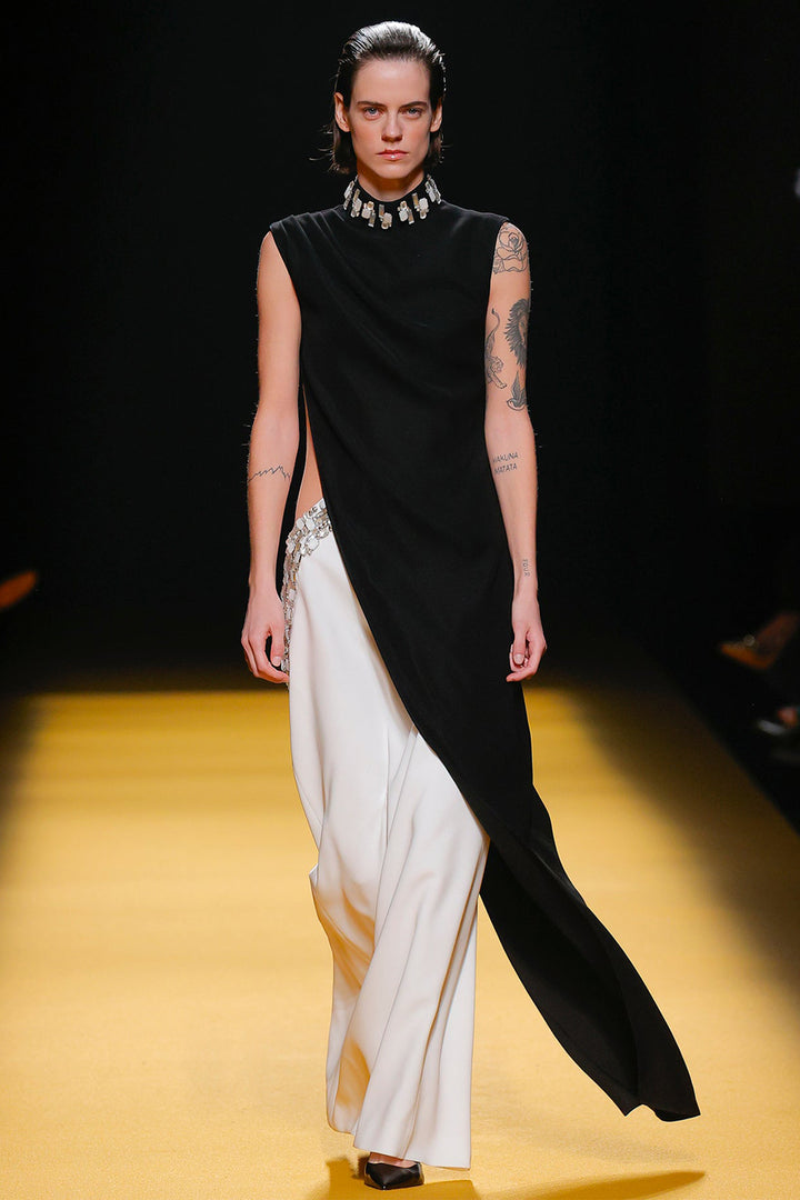 Sleeveless Long Top with Flared Pants