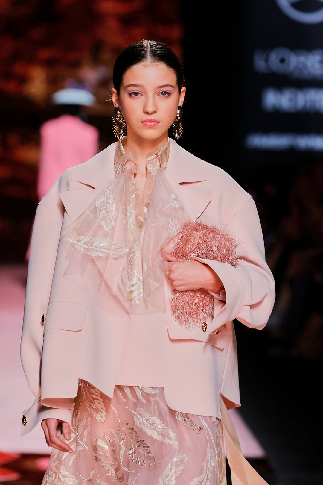 Closed-Neckline Printed A-line Dress