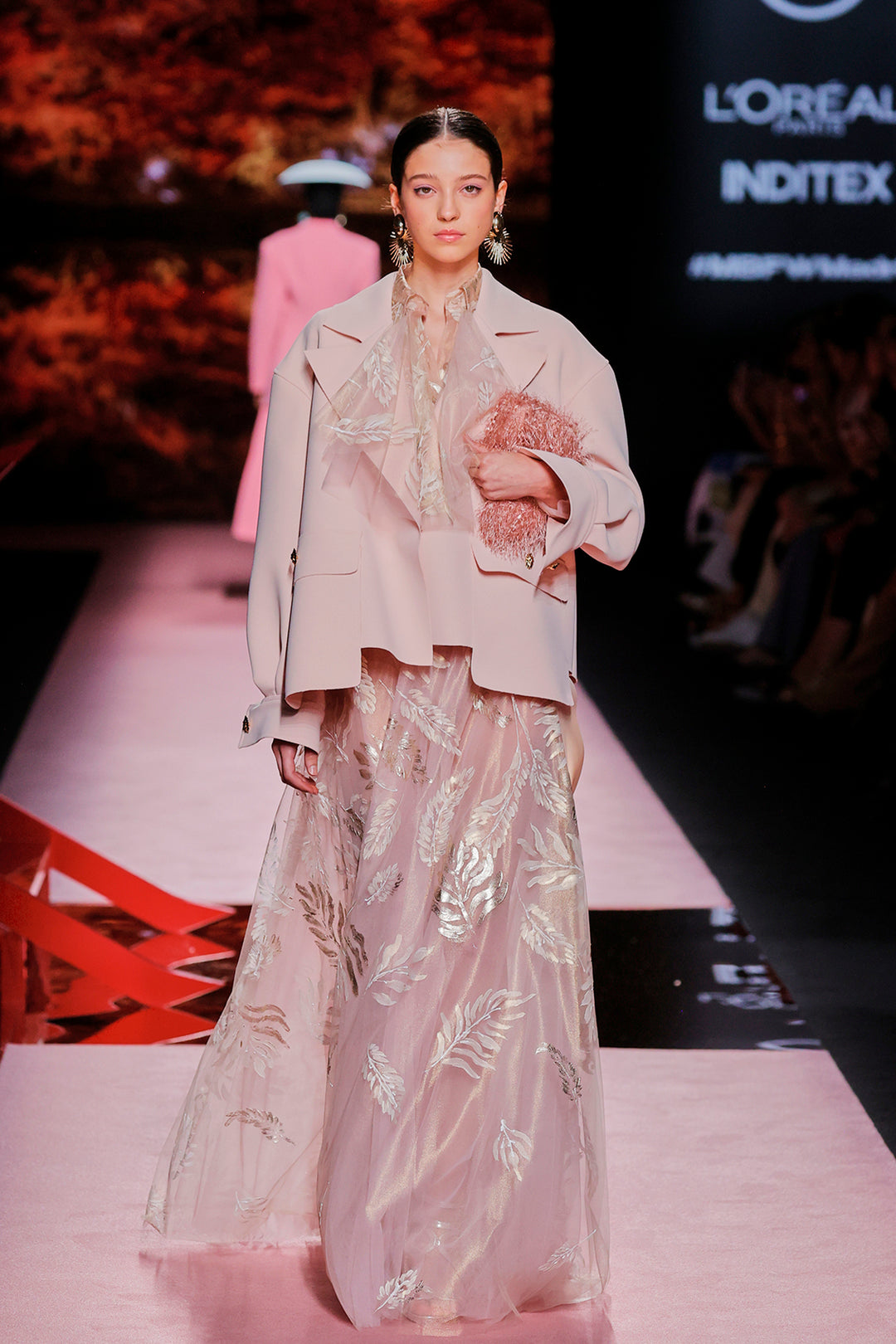 Closed-Neckline Printed A-line Dress