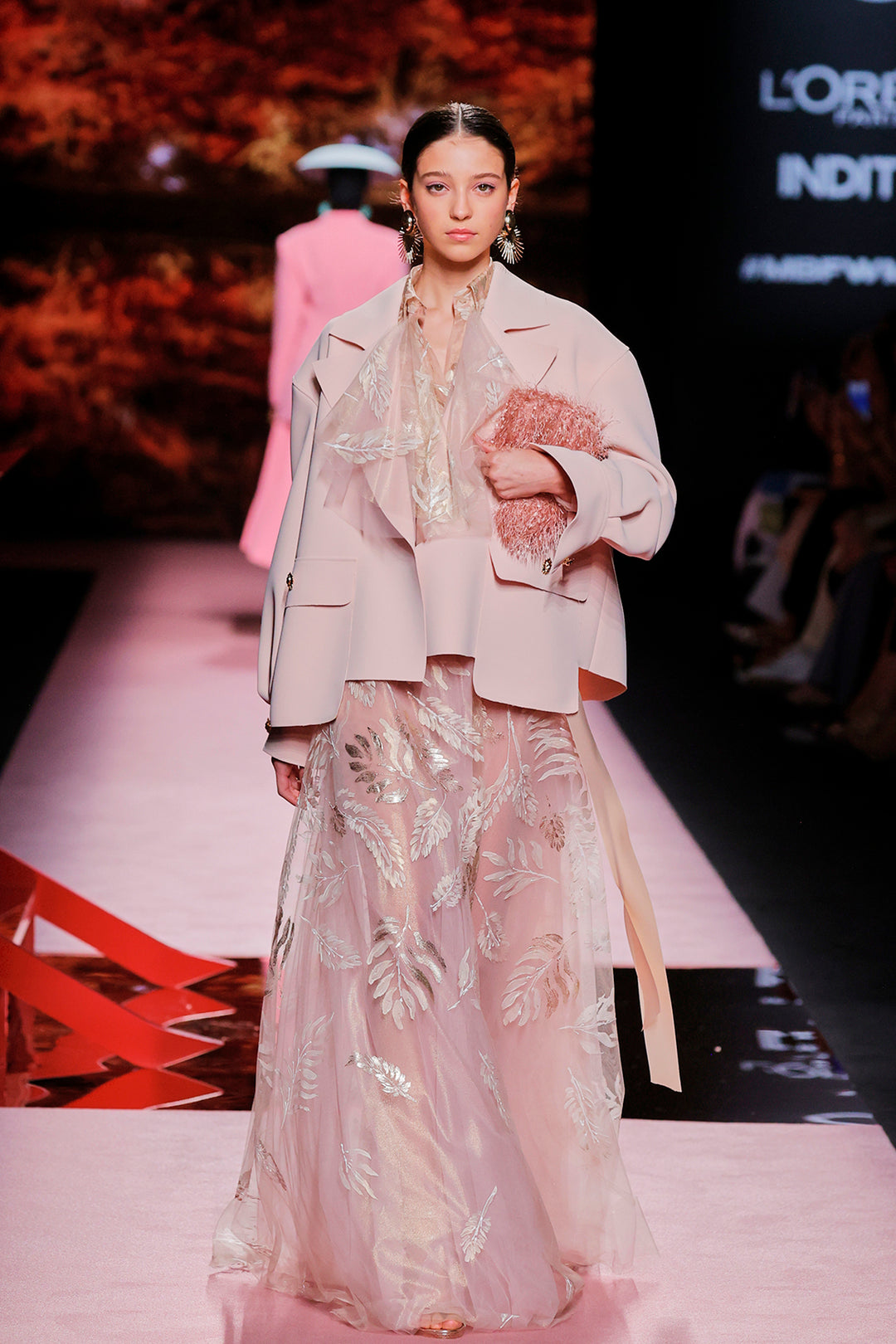 Closed-Neckline Printed A-line Dress