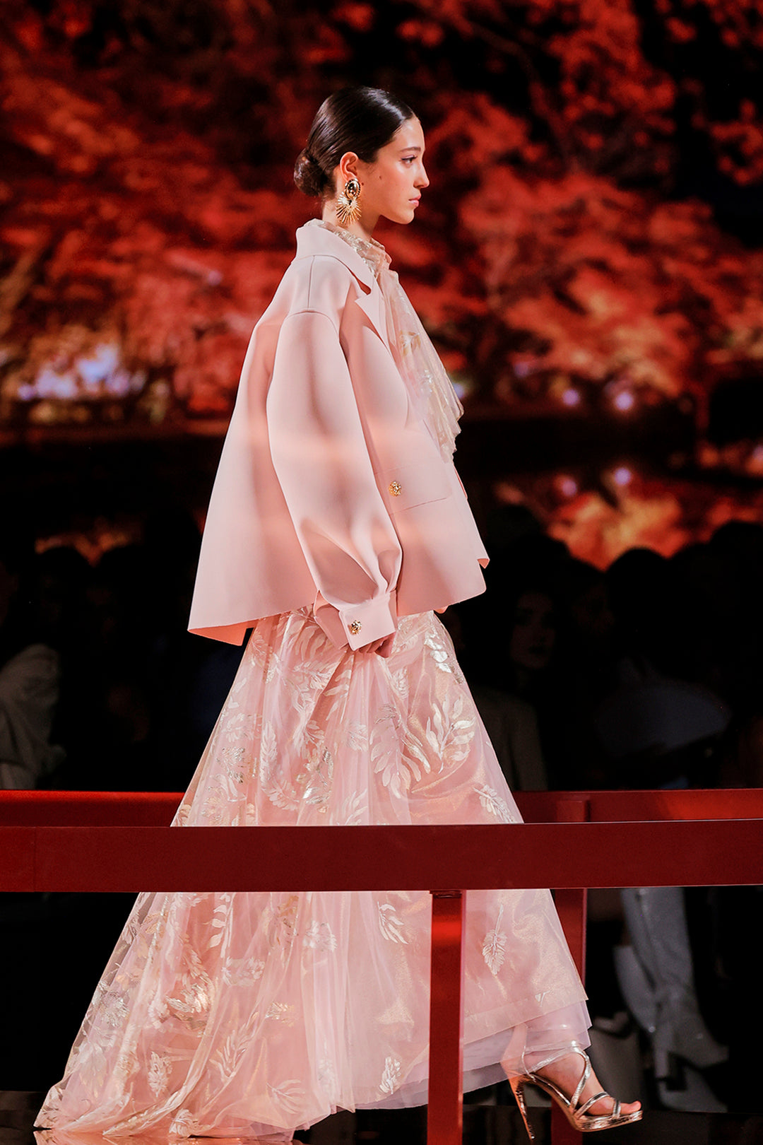 Closed-Neckline Printed A-line Dress