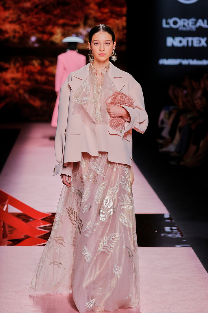 Closed-Neckline Printed A-line Dress