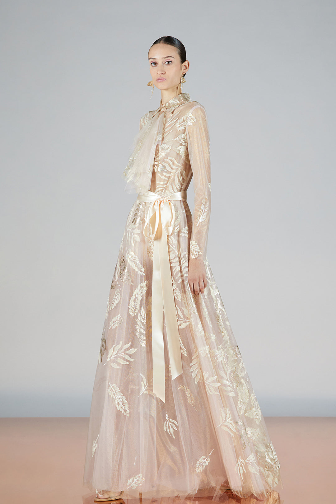 Closed-Neckline Printed A-line Dress