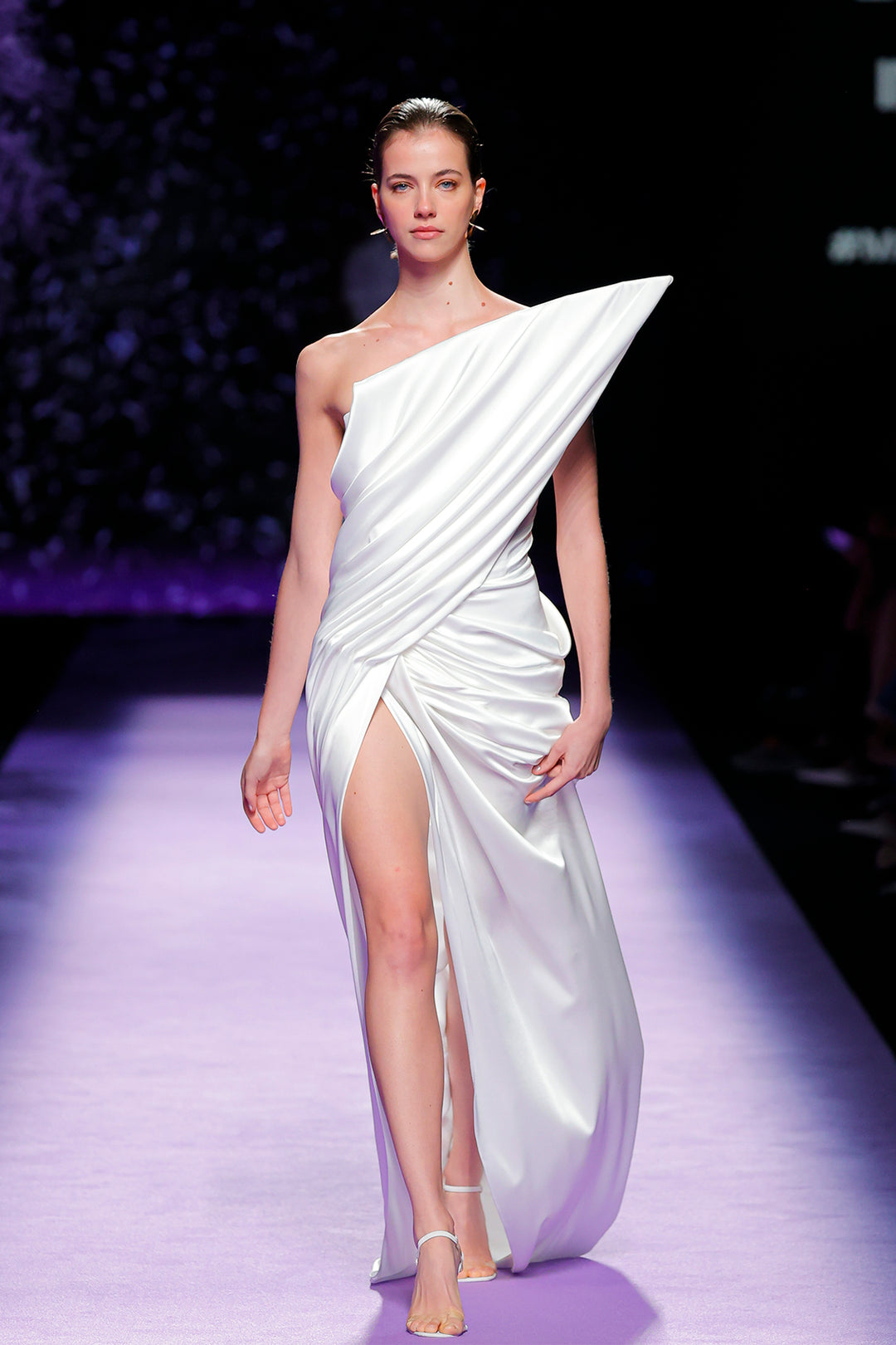 Strapless Dress with Draped Bodice and Asymmetric Hem