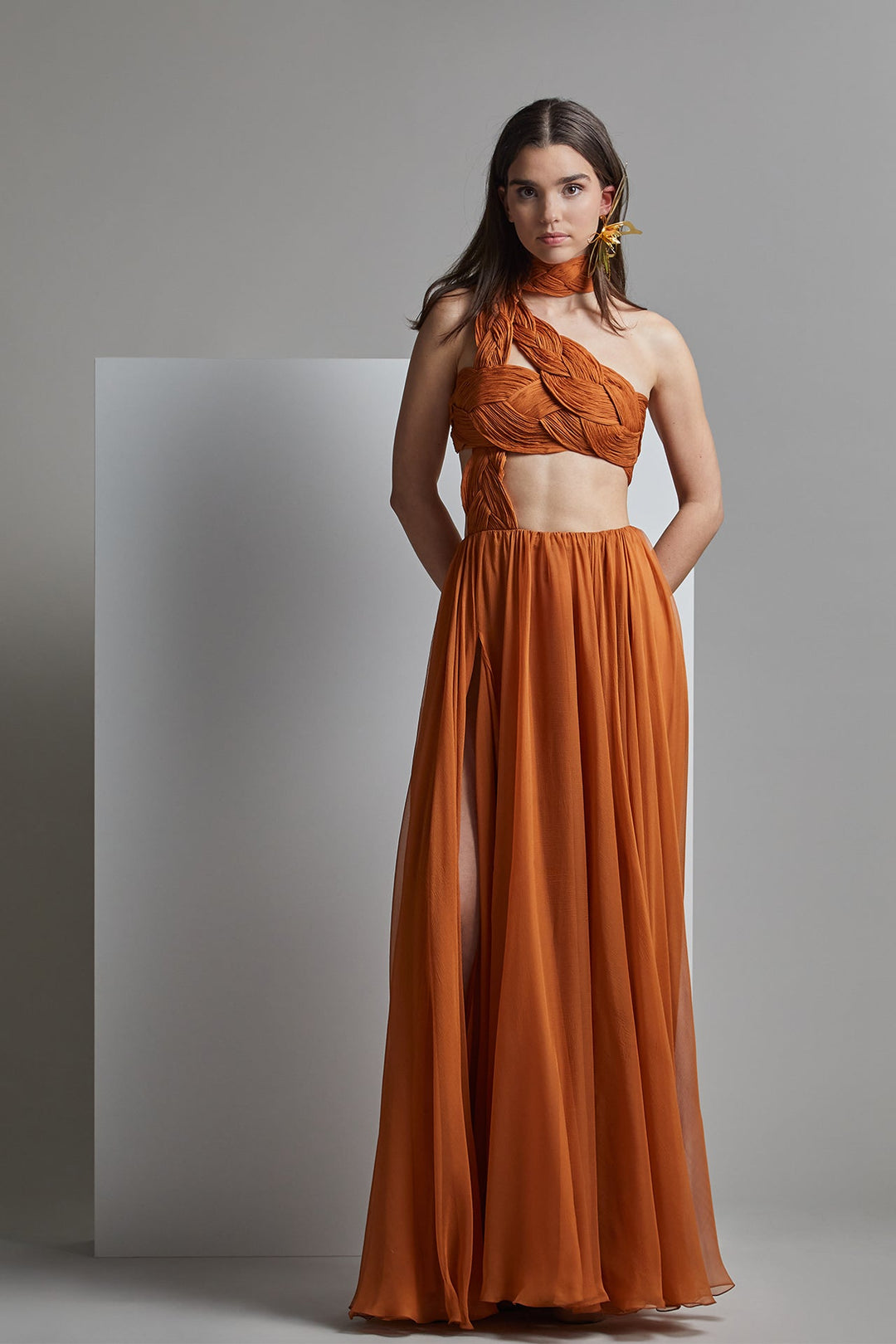 A-line Flared Halter Neck Dress Orange / US 2 A-line Flared Halter Neck Dress Orange / US 2