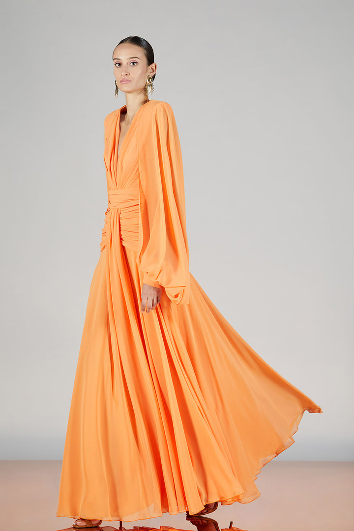 V-Neckline Lantern-Sleeve Dress