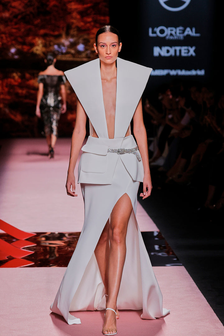 Plunging-Front Long Dress