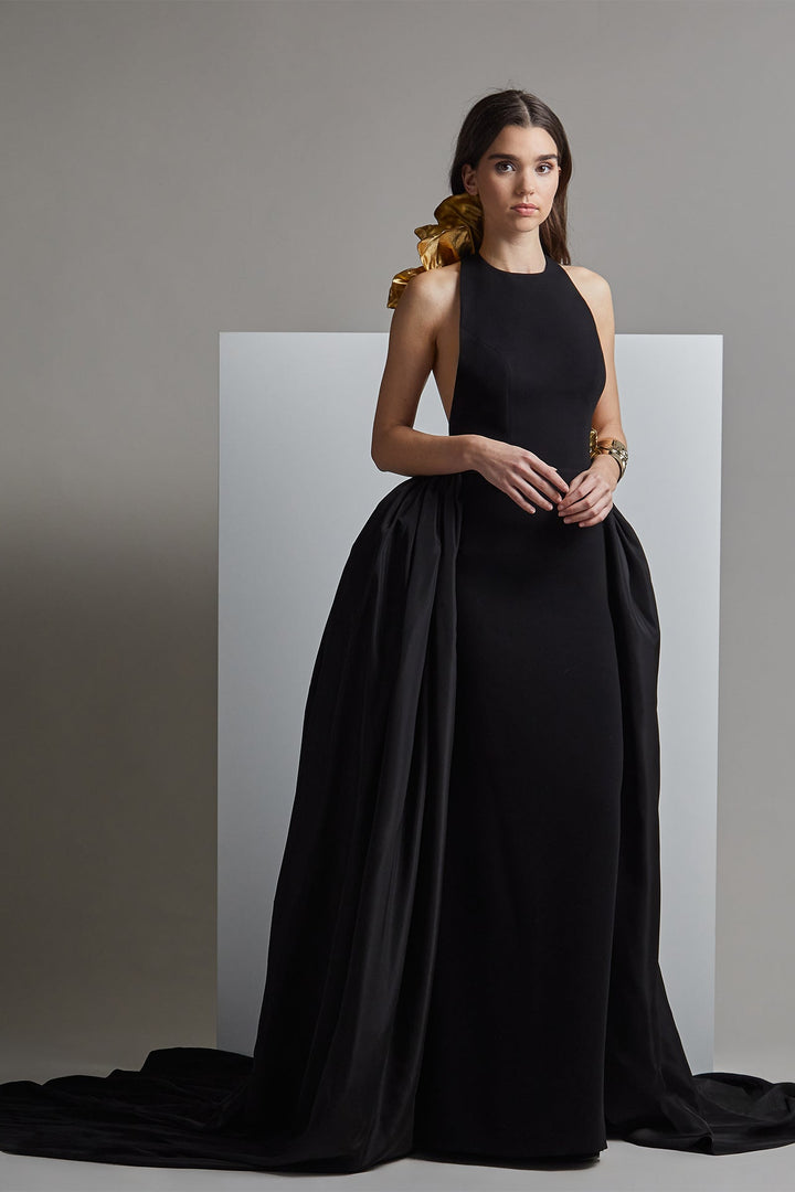 Sleeveless Column Dress with Puffy Overskirt