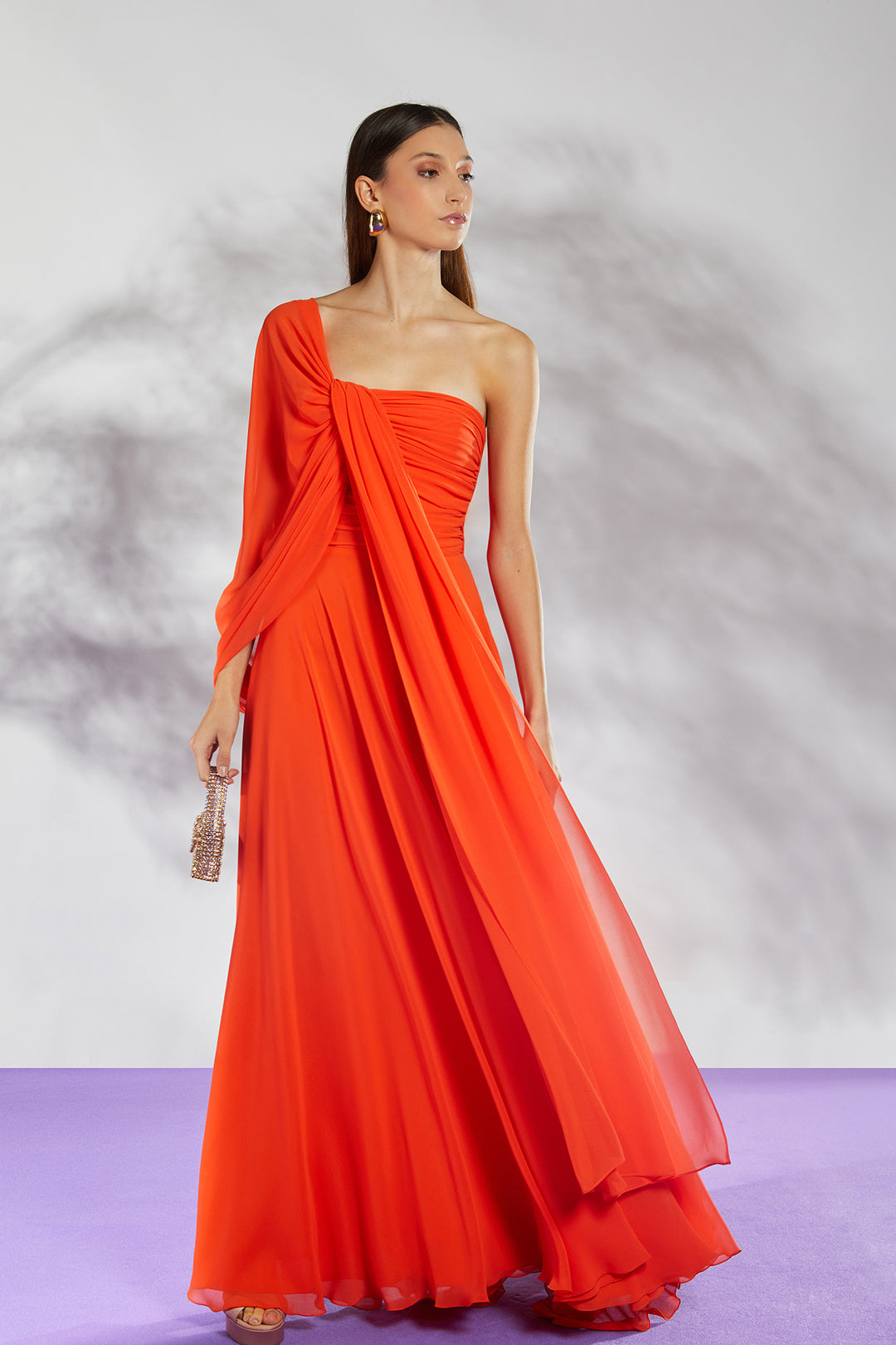 One-Shoulder Dress with Draped Neckline and Layered A-Line Skirt M.R DESIGN One-Shoulder Dress with Draped Neckline and Layered A-Line Skirt M.R DESIGN