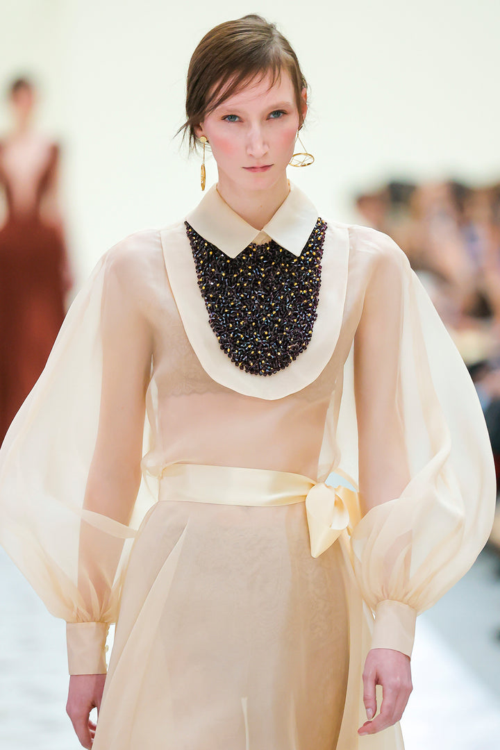 Embellished Organza Dress with Bishop Sleeves