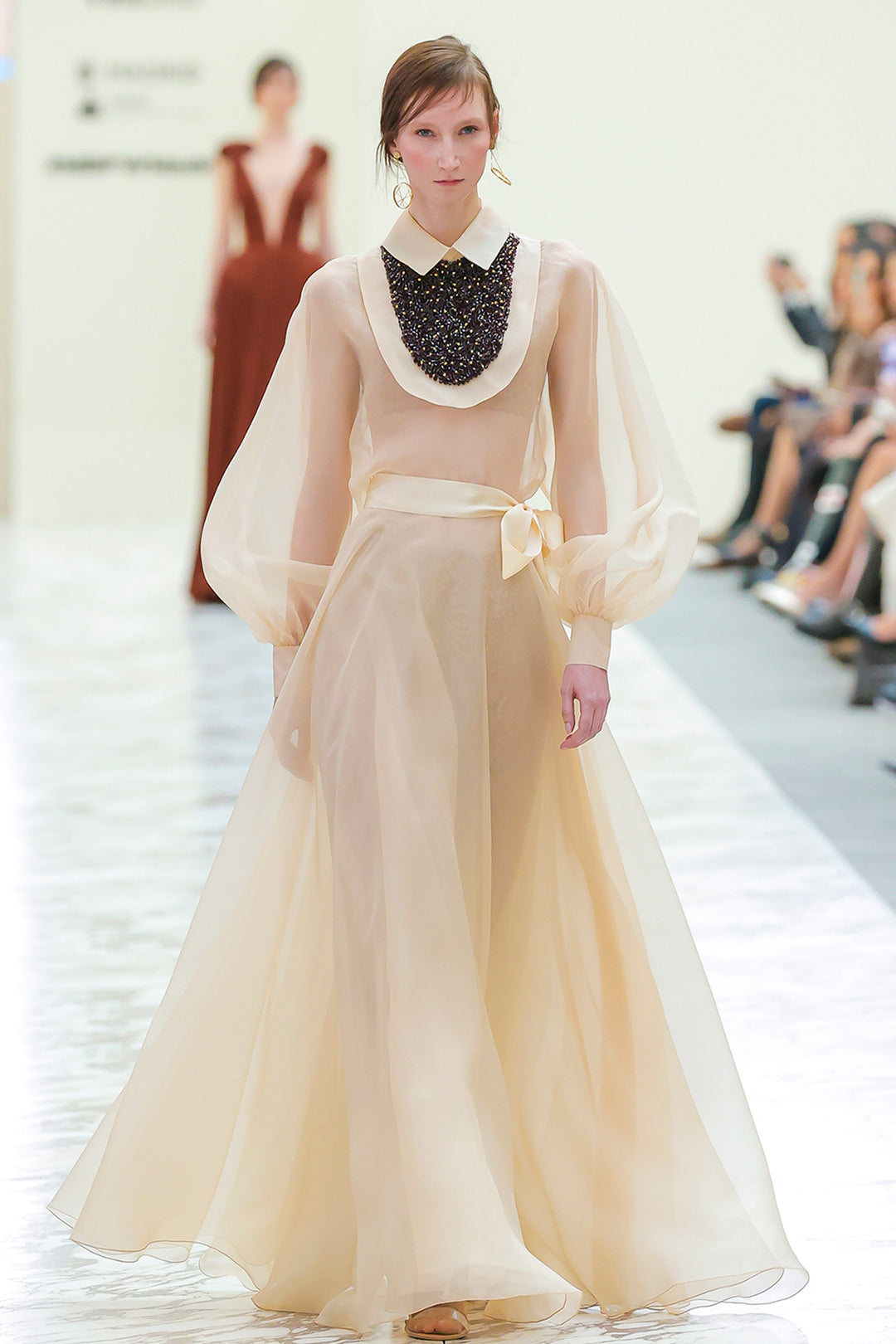 Embellished Organza Dress with Bishop Sleeves