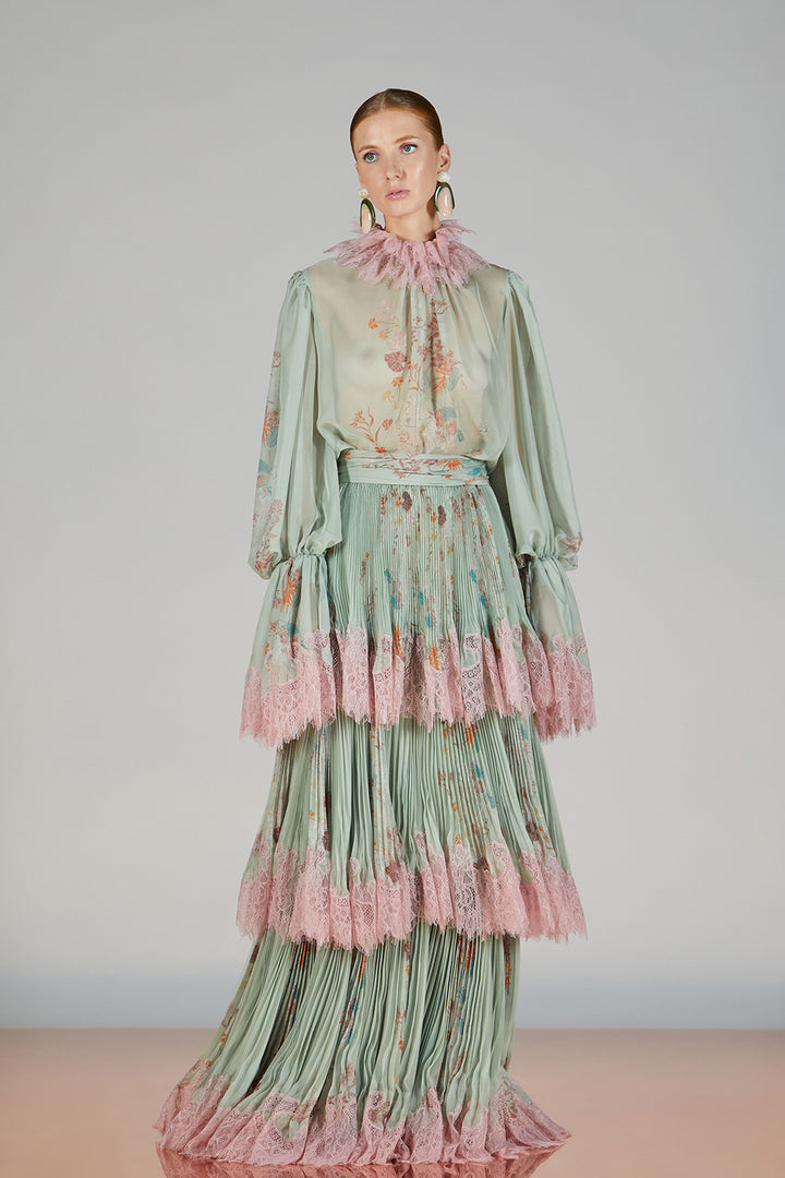 Jewel-Neckline Flutter-Sleeve