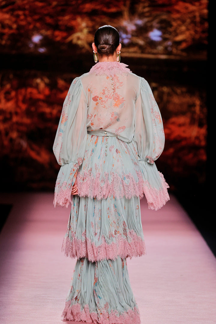 Jewel-Neckline Flutter-Sleeve