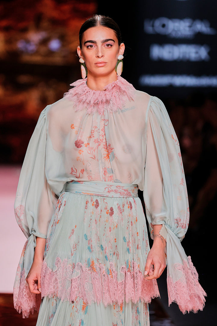 Jewel-Neckline Flutter-Sleeve