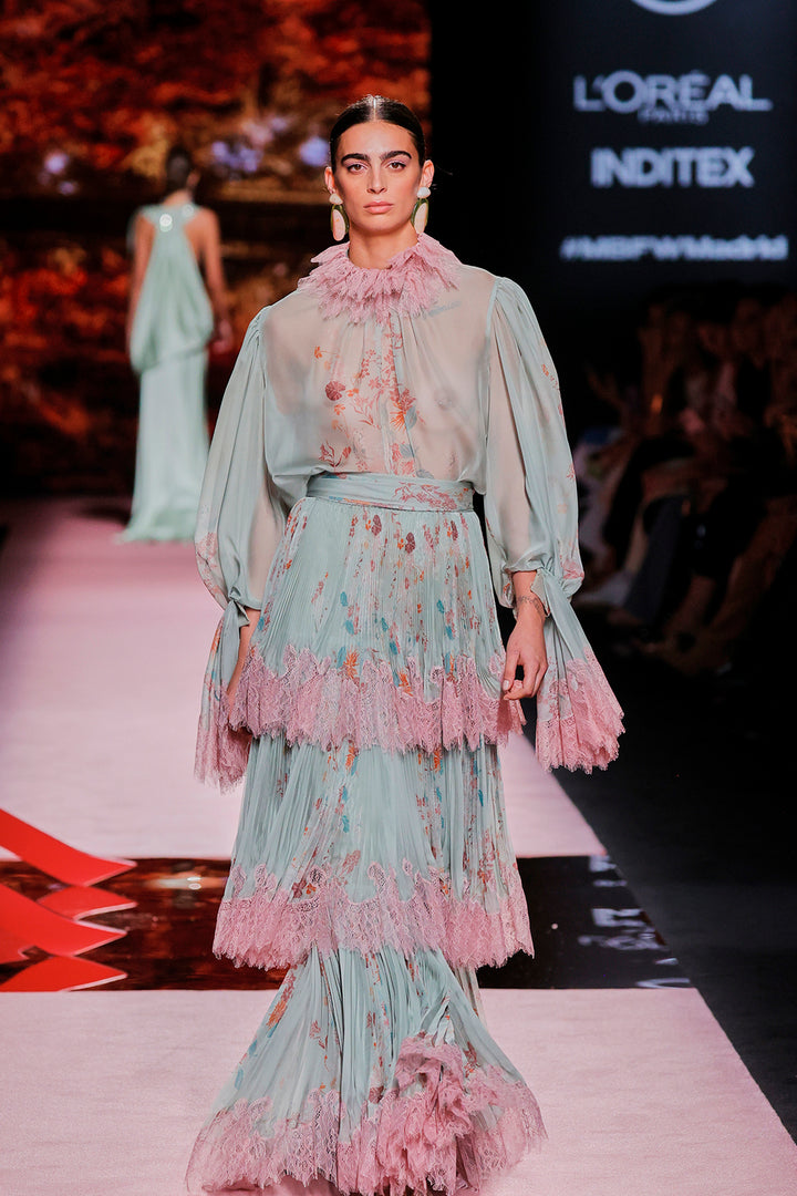 Jewel-Neckline Flutter-Sleeve