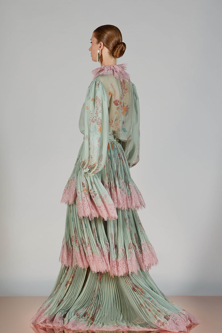 Jewel-Neckline Flutter-Sleeve