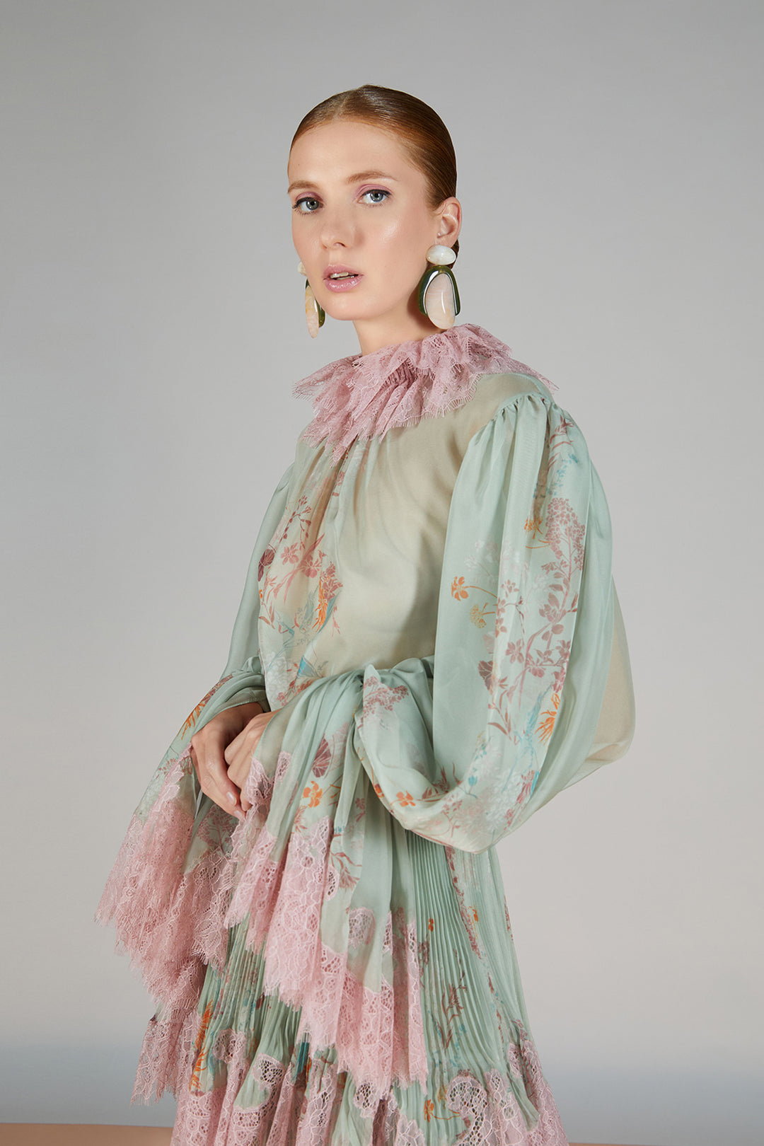 Jewel-Neckline Flutter-Sleeve