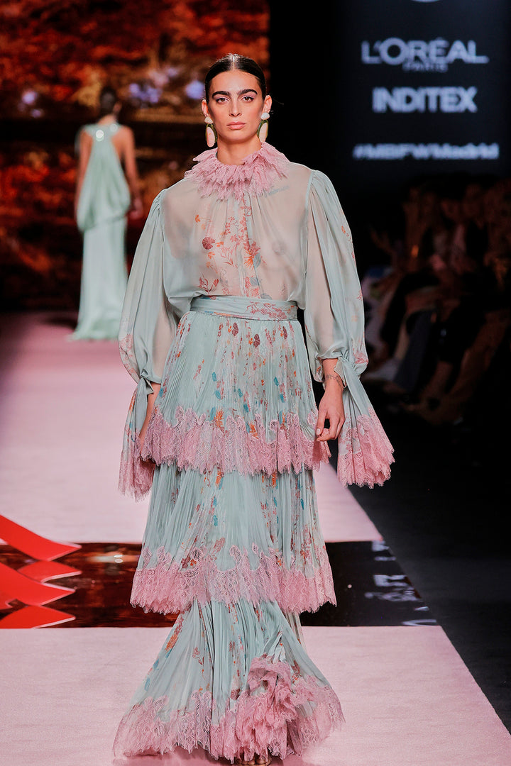 Jewel-Neckline Flutter-Sleeve