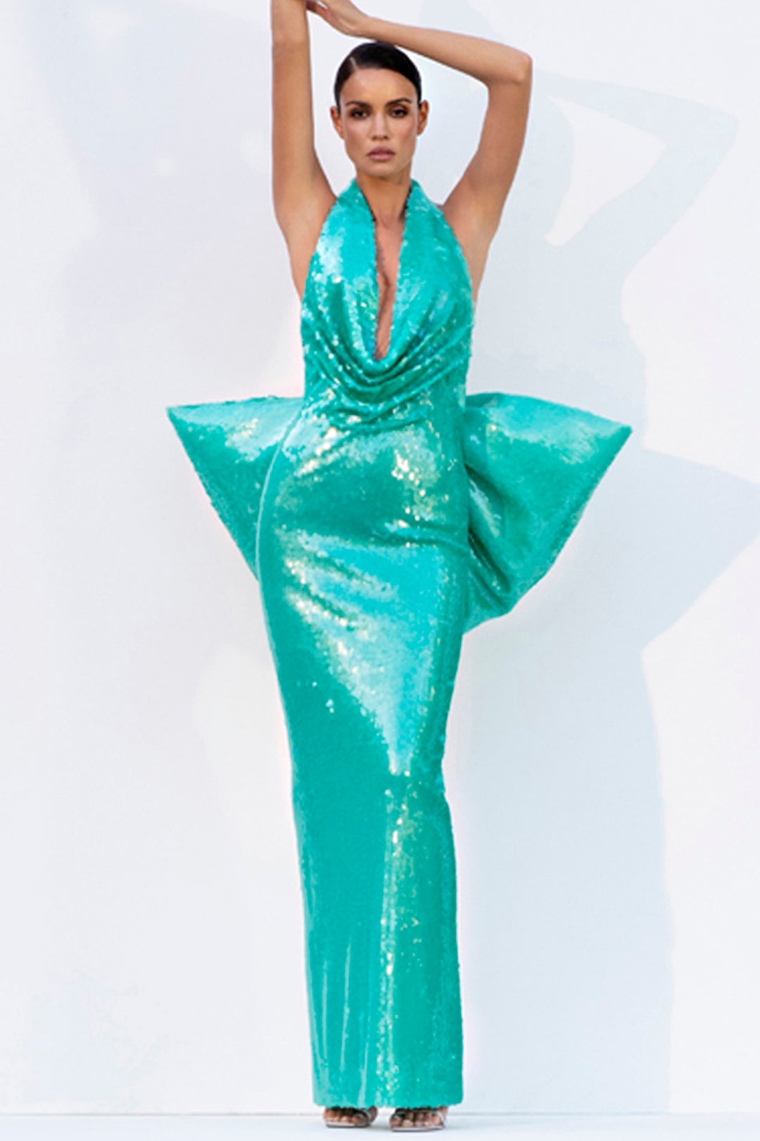 Halter Neckline with Bow and Sequin Dress