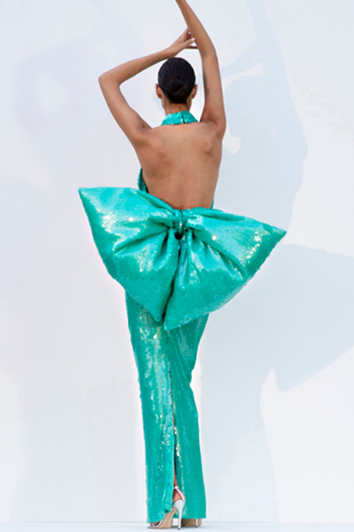Halter Neckline with Bow and Sequin Dress