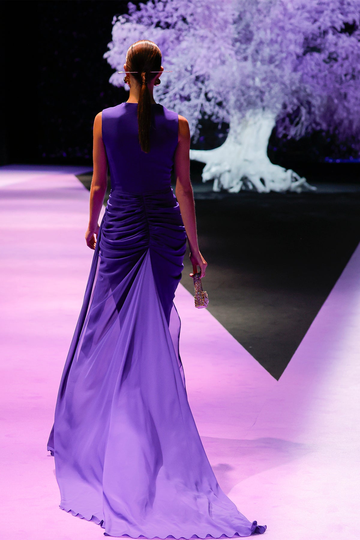 V-Neck Dress with Ruched Bodice, Draped Details, and Front Slit – M.R DESIGN