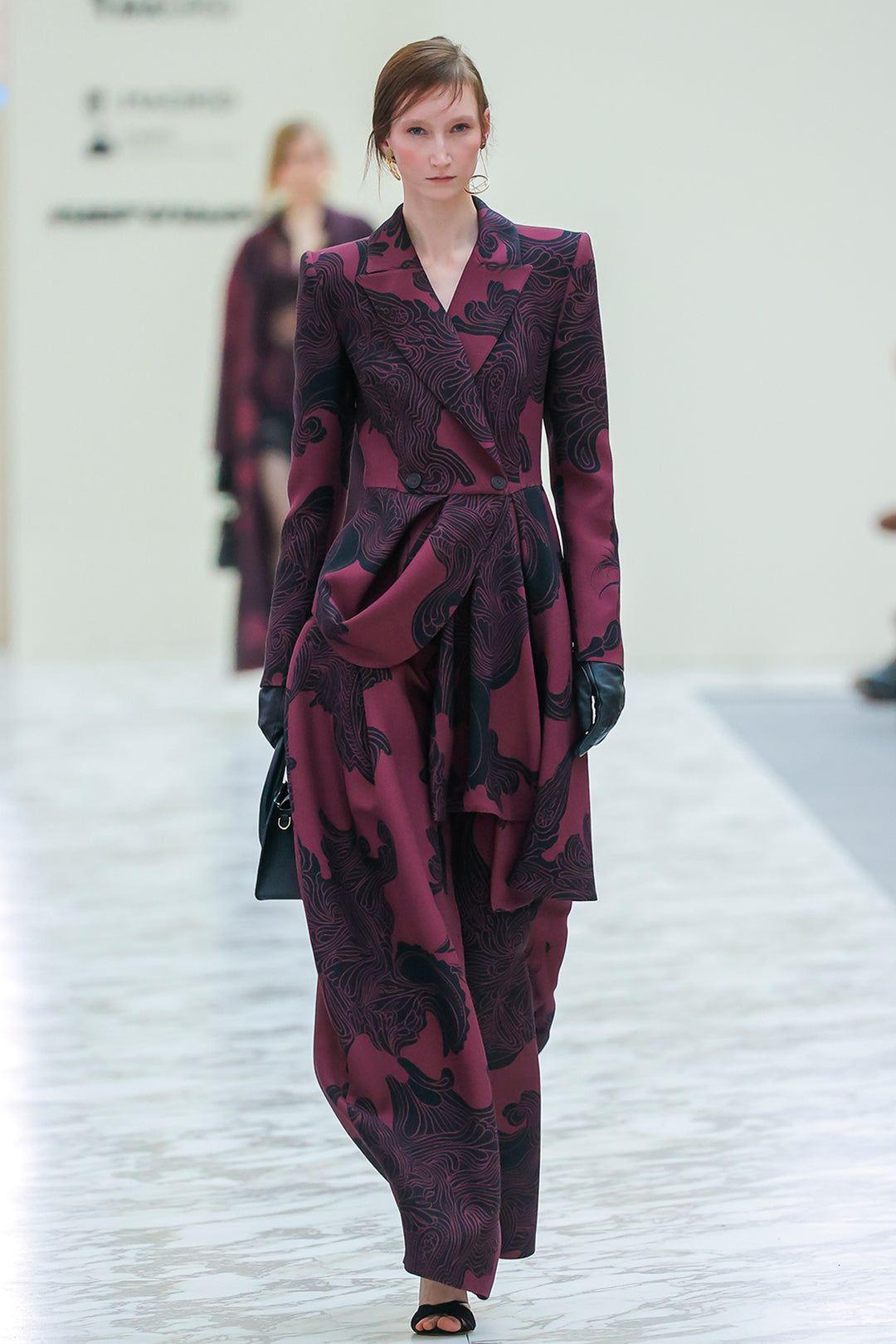 Architectural Printed Peplum Pant Suit