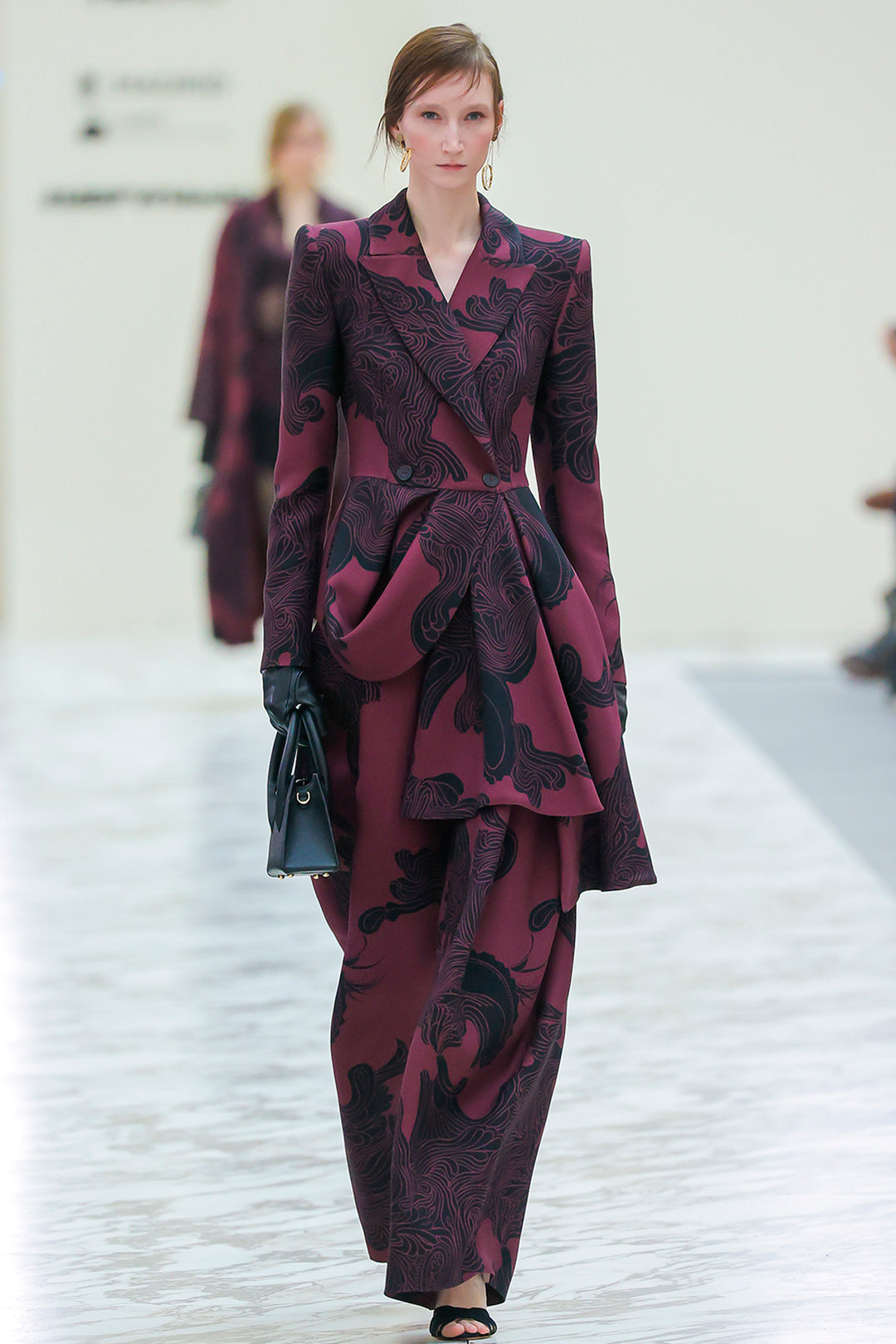 Architectural Printed Peplum Pant Suit