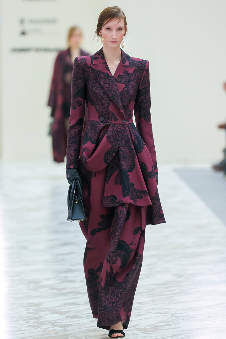 Architectural Printed Peplum Pant Suit