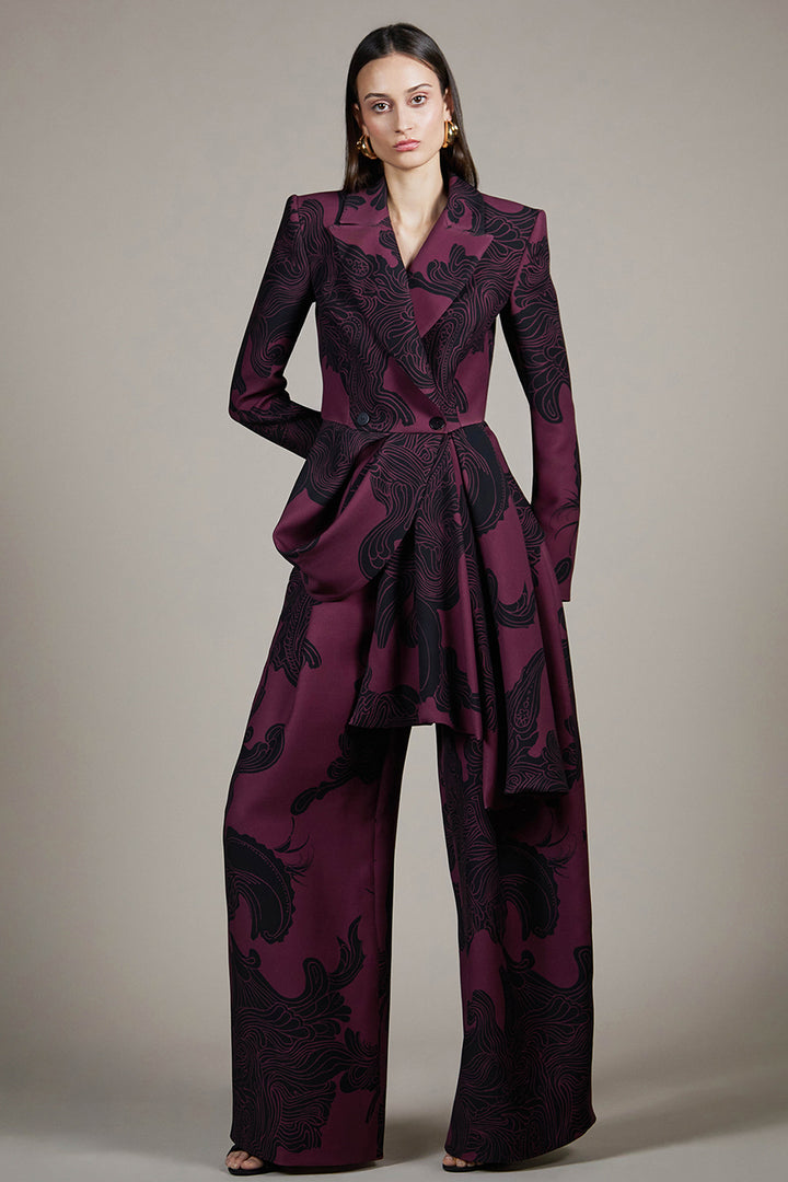 Architectural Printed Peplum Pant Suit
