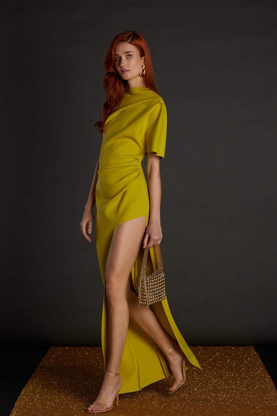 Asymmetrical Short Sleeves Dress Lime / US 18 Asymmetrical Short Sleeves Dress Lime / US 18