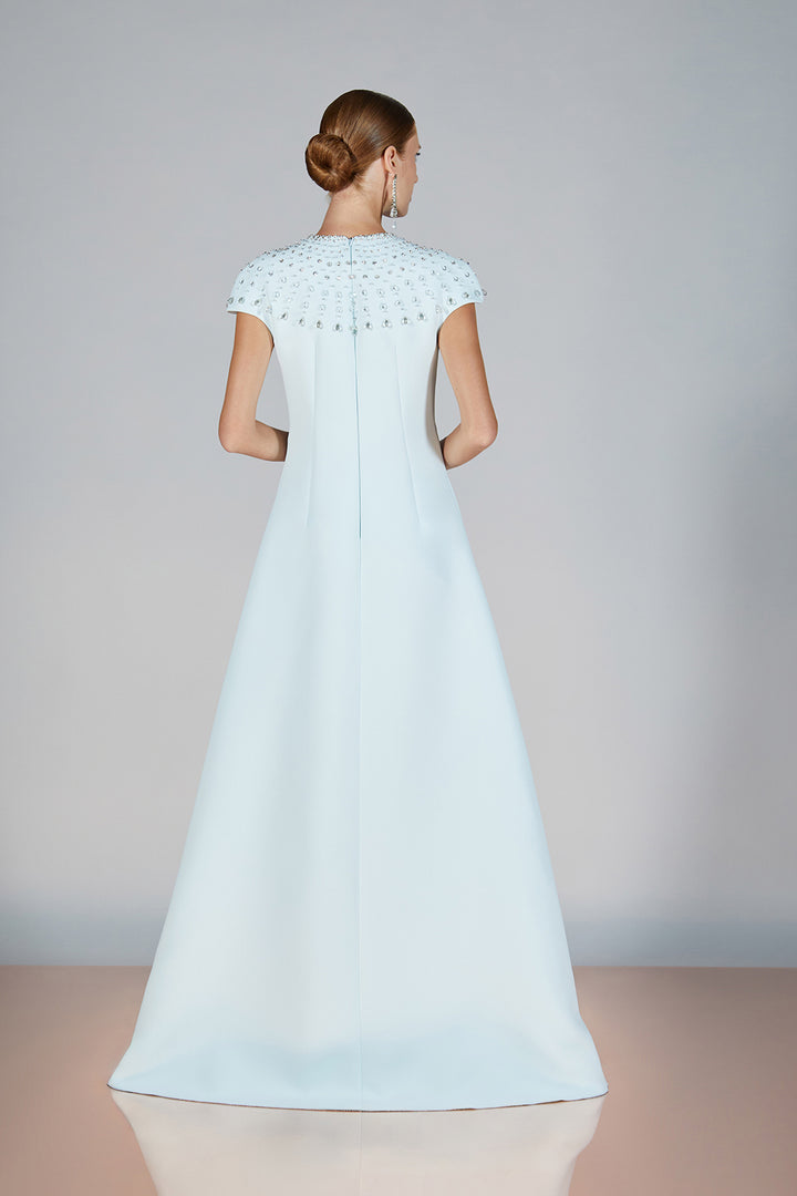 Closed-Neckline A-line Satin Dress