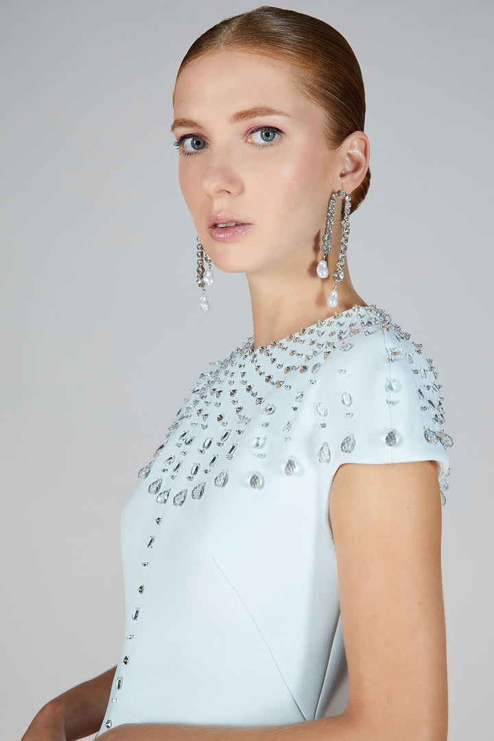 Closed-Neckline A-line Satin Dress