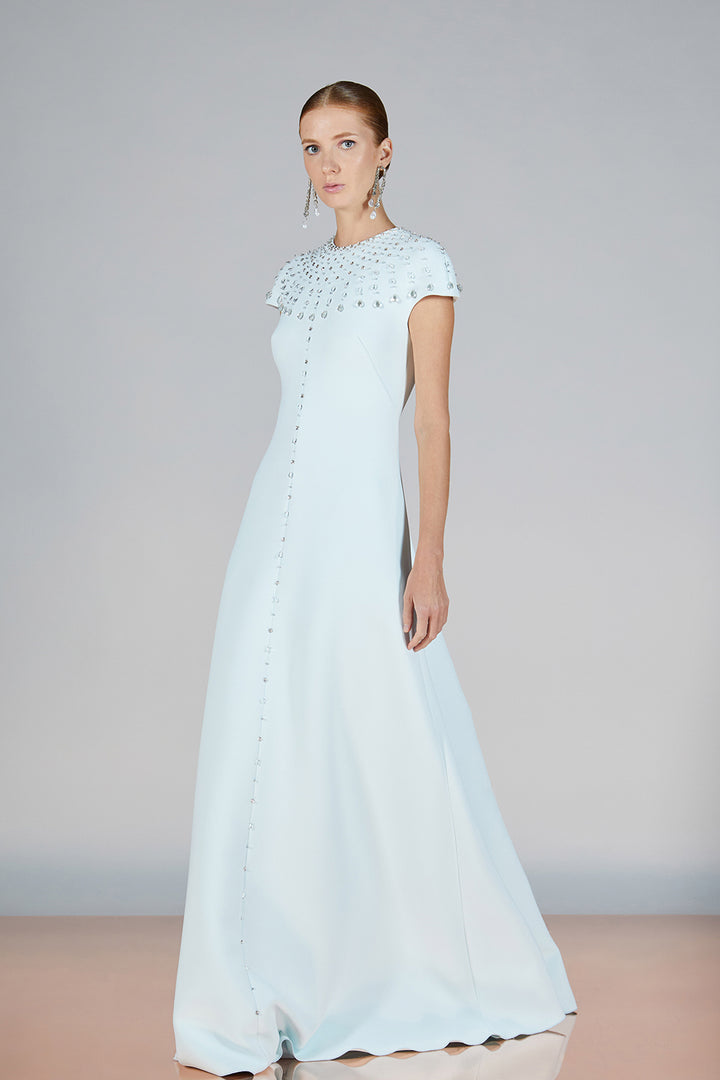 Closed-Neckline A-line Satin Dress