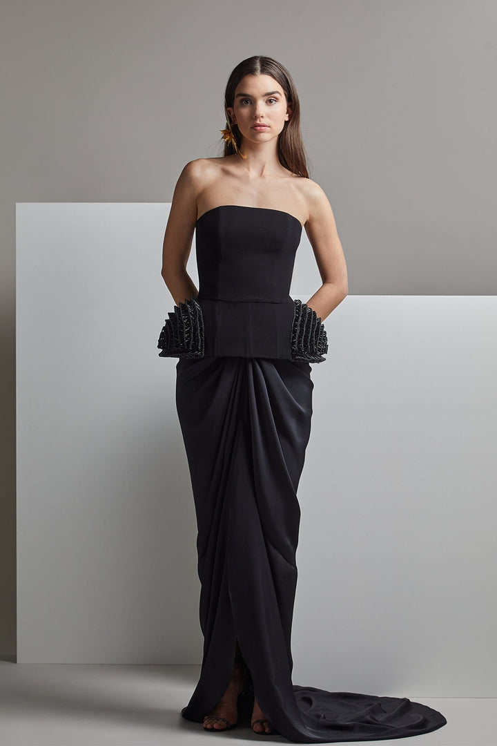 Strapless Top with Draped Fitted Skirt