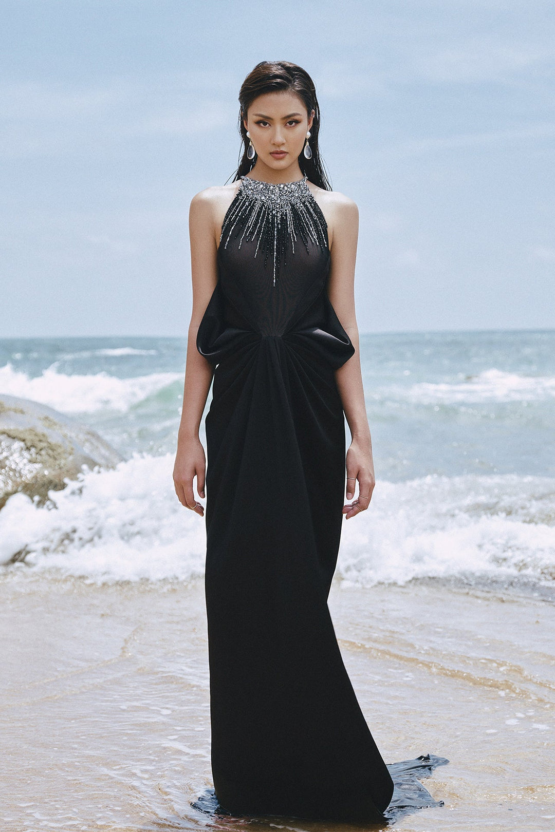 Draping Halter Neck Long Dress Black / FR 44 Draping Halter Neck Long Dress Black / FR 44