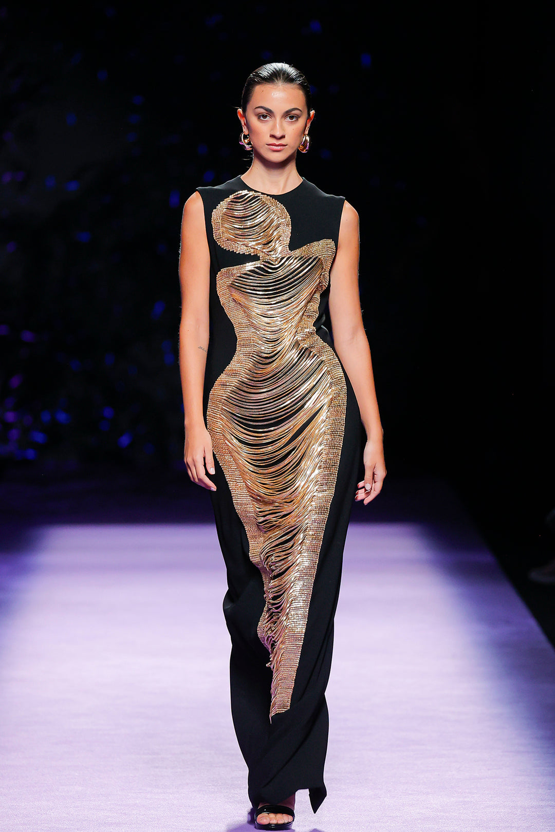 metallic draped dress Draped Midi Dress with Metallic Sheen XS / 2 / Pink